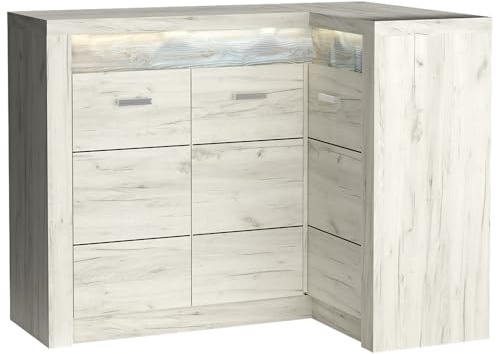 Lomadox Eckkommode Sideboard Eckschrank Kommode Wohnzimmerschrank Anrichte Aufbewahrunsschrank modern in weiß