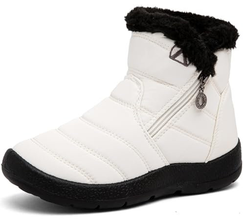 GOGOUP Bambini Stivali da Neve Ragazzi Ragazze Inverno Impermeabili Caldo Foderato in Pelliccia Cotone Stivaletti Scarpe All'aperto Stivaletti Antiscivolo Beige 34 EU