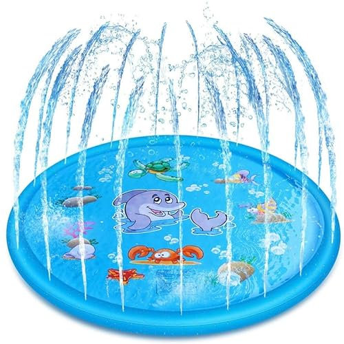 Splash Pad, 100cm Tapete de Juegos de Agua Almohadilla de Aspersor de Salpicar Juguete de Rociadores Piscina Jardín de Verano Tapete Acuático para Niños, Adultos, Perros (Azul, ∅ 100cm)