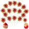 Ephlyn 30Pcs Foil Firework Cupcake Toppers Party Birthday Cake Toppers Supplies Sparkle Tinsel Cocktail Fruit Toothpick for Birthday Wedding Graduation Party Red