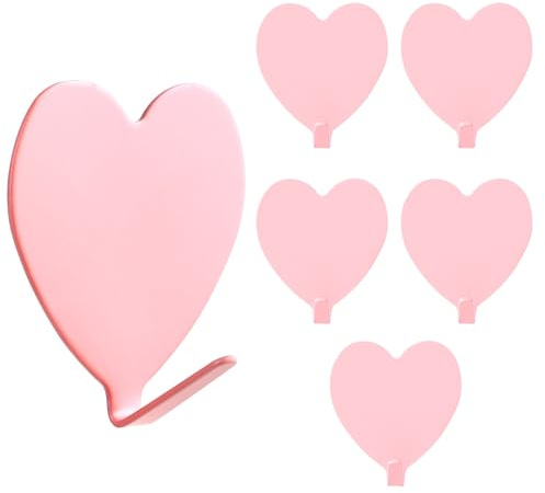 COMNICO 6 Pack Heart Shaped Adhesive Hooks Decorative Hanging Wall Hook Stainless Steel Sticky Hangers Cute Heavy Duty Hooks Without Nails for Keys Towel Home Kitchen Bathroom Office Classroom