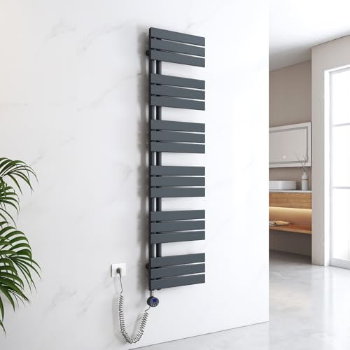 EMKE Scaldasalviette Elettrico con Elemento riscaldante termostatato,1599x400mm 800W,Pannello Asciugamano Elettrico con Asta di Riscaldamento con Timer,Antracite