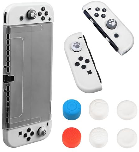 Coque pour Nintendo Switch OLED Dockable, Coque Transparent Protection avec Housses de Protection en TPU pour Joy Con et 6 Poignées Couvre Pouce Absorption des Chocs et Antirayures, Accessoires Etui