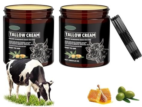 Beef Tallow Skincare, Beef Tallow Creme, Tallow Balm Pure, Rinderhalsbalsam, Tallow Cream Bio Aus 100% Grass Fed Tallow Raw Wild Honey Für Gesicht, Körper Feuchtigkeit (2)