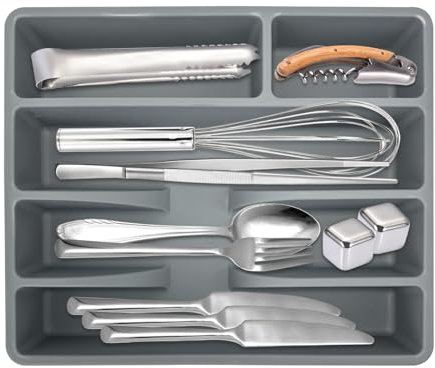 Teawcotie Range Couverts pour Tiroir, Range Couvert Avec 5 Compartiments, oîte de Rangement Couverts de Cuisine, Organisateur Cuisine en Plastique pour Couverts, Cuillères, Fourchettes, Couteaux