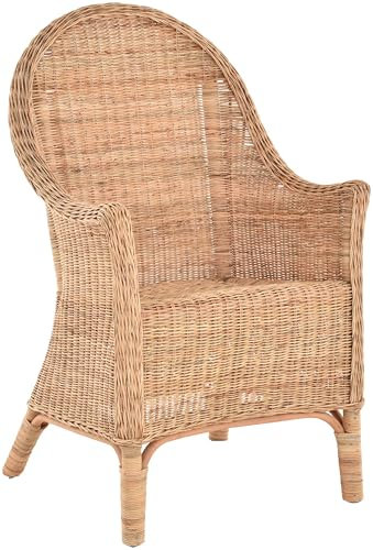 Krines Home Korbstuhl mit hoher Rückenlehne und Armlehne Armlehnstuhl Natur Rattan Sessel gerader Rücken (Natur)