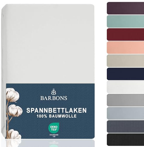 BARBONS Spannbettlaken 120x200cm - 100% Baumwolle Spannbetttuch Oeko-TEX Zertifiziert Bettlaken Jersey Bettwaren und Bettbezug für Boxspringbett und Dicke Matratzen bis 27 cm - Weiss 120 x 200