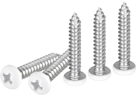 DTGN #8x1 White Screws - 50Pack - 304 Stainless Steel Pan Head Phillips Sheet Metal Screw Self-tapping Screw Wood Screws