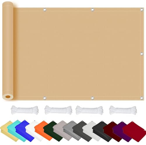 Sonnensegel Rechteckig 470 x 560 cm, Sonnenschutz 98% UV Schutz Windschutz Reißfest Wetterfest, Markisenstoff Balkonverkleidung, für Balkon Garten, Creme Farben