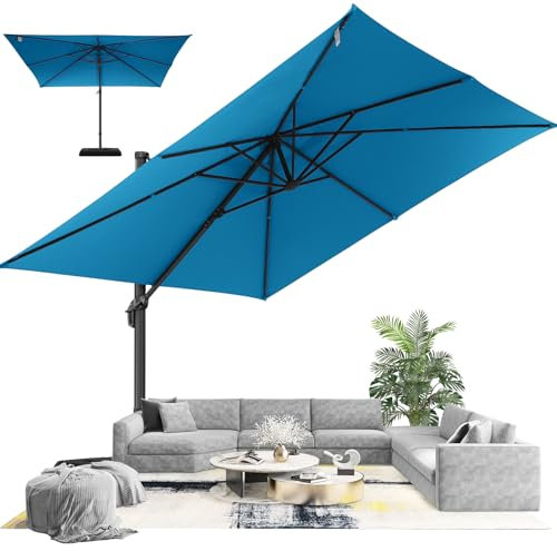 Hotime 3x3m Sombrilla de Patio Exterior Descentrada de Aluminio, Ajustable en 5 Alturas, Tela Impermeable y Protectora UV, Ideal para Piscina, Terraza y Uso Comercial, Azul Claro