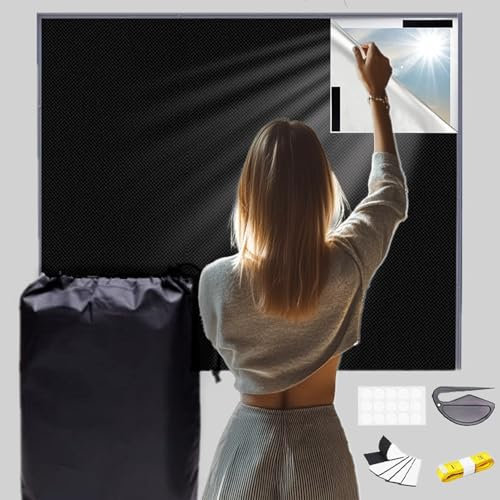 MOLHEM 100% Blackout Blind,300x145cm Portable Blackout Blinds,No Drilling Blackout Blinds with Self Adhesive Tapes, Cut to Any Size Fits for Windows, Black Out Blinds for Baby Travel Temporary