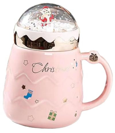 DimyFew Tasse de Noël en céramique, tasse à café, tasse du Père Noël, jolie tasse de Noël pour la famille, Rose