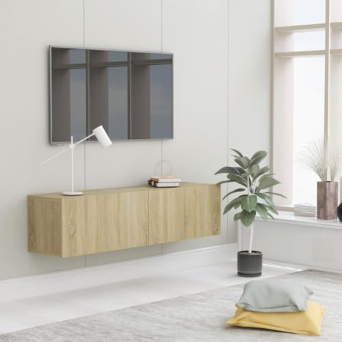 FENLAX Wandschrank Wohnzimmer Sonoma-Eiche 120x30x30 cm Holzwerkstoff Vielseitiger Schrank 2 Fächer Schlafzimmer Badezimmer Bücherschrank TV-Schrank Hängeschrank Badschrank