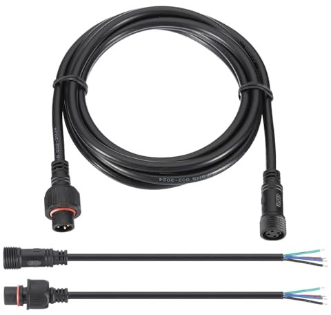 PATIKIL 6.56Ft 4 Pin Extension Cable Wire, 20AWG Waterproof IP67 Extension Cord with 7.87 Male Female Connector kit for Boat Car Truck Indoor/Outdoor Solar LED Strip Light, Black
