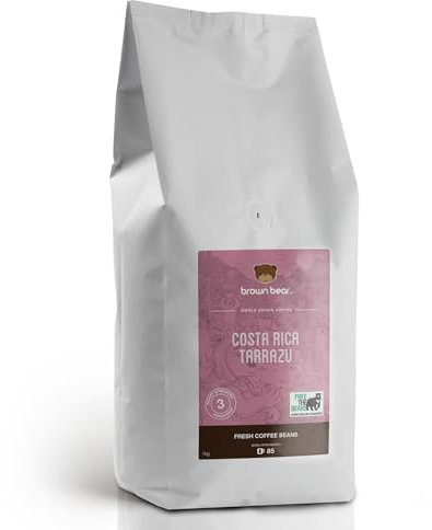 Costa Rican Medium Roast Coffee Beans 1kg – Brown Bear Costa Rica Tarrazu – Strength 3 - For All Coffee Machines – 100% Arabica – Donation to Free The Bears