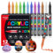 Acrylic Paint Pens, 12 Colours Accrylic Paint Brush Markers, 1-6mm Water-based Brush Tip Marker Paints Set, Art Pens for Rock, Glass, Stone, Metal, Fabric, Wood Ceramic