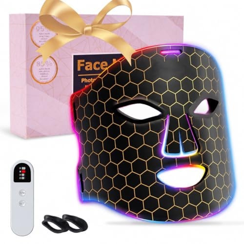 Rotlichtlampe LED Maske – 4-Farben-Lichttherapie mit 240 LEDs, Wiederaufladbare Lichttherapie für Anti-Aging, Hautverjüngung und Straffung (Schwarz2)