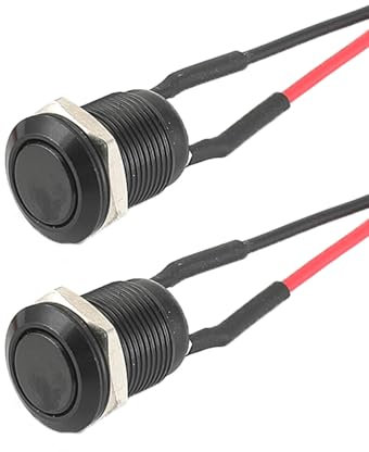 Powice 2X 12mm Wasserdicht Schalter, 12V Wasserdicht Momentaner Zurücksetzen Schalter,Druckschalter,Taster 6A/6V/12V/24V/125V/250V Geeignet für Hupen, Autoklingeln, Autos usw Mit Draht (Flacher Kopf)