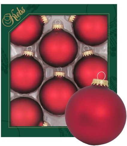 Krebs Glas Lauscha - Weihnachtsdekoration/Christbaumschmuck aus Glas - Unifarbende Kugeln - Menge: 8 Stück - Farbe: Satin-Rot - Größe: ca. 7 cm