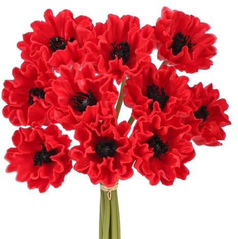 Doment Künstliche Mohnblumen, künstliche Mohnblumen, künstliche Anemonen, Stiele für Hochzeitssträuße, Korsagen, Tafelaufsatz, Blumenarrangement, Muttertag, Valentinstag, Dekoration, 10 Stück