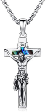 ZIPPICE Kruzifix Kette 925 Sterling Silber Kreuz Kette Herren Kreuzkette Jesus Anhänger Abalone Silberkette mit Kreuz Männer Schmuck für Herren