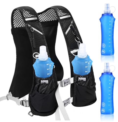 Gilet Hydratation Running, Réglable Gilet Hydratation avec 2 Soft Flask 500 ML et Réfléchissant Gilet,Sac Hydratation Running Homme e Femme Gilet Hydratation
