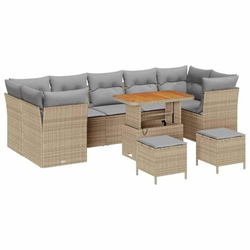 vidaXL 10-teiliges Garten-Sofa-Set mit Kissen in Beige aus Poly-Rattan. Stylisches Gartenmöbel für Terrasse und Balkon im modularen Design. Wetterfeste Kissen für den Lounge-Bereich.