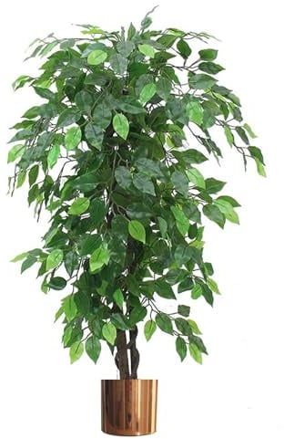 Leaf Artificial Tree/Plant with Metal Planters, 120cm Green XL Bushy Ficus Copper