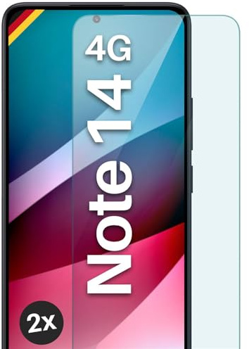 moex Schutzfolie für Redmi Note 14 (4G) Glas 9H Härte, gehärtetes Schutzglas, Panzer Schutz Glas Displayschutz Folie, kompatibel mit jeder Handy Hülle, ShockProtect 2 Stück