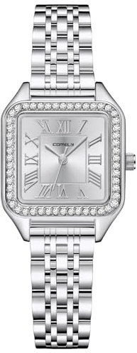 CIVO Silber Damen Uhr Eckig: Kleines Gehäuse Armbanduhr Damen Edelstahl - Vintage Damenuhr Rechteckig Analog Wasserdicht