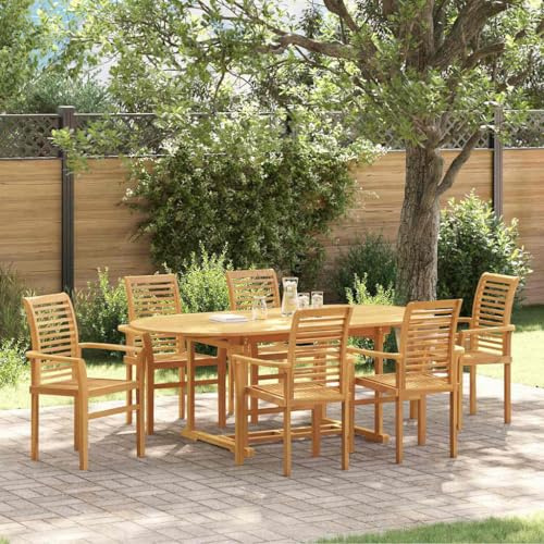 Qnhdfrt Teakholz Essgruppe 7-Teilig Rustikal 200 x 100 cm Ausziehbarer Gartentisch mit Stühlen Massiv Braun Robust & Langlebig für Garten Terrasse Balkon