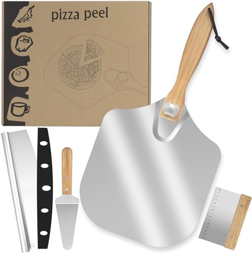 4-Piece Pizza Peel Oven Accessories, 12 Inch Aluminum Pizza Turning Paddle