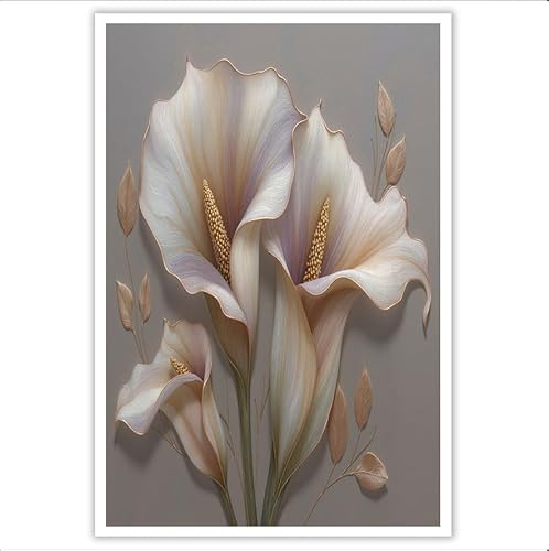 Calla-Lilie-Relief Leinwand Bilder Schlafzimmer, Wandbilder Wohnzimmer Klassischer Luxus-Blumenstrauß Leinwand Bilder Wanddeko Kunstdruck Badezimmer Büro Esszimmer Küche 80×120 cm Ungerahmt, Hellrosa