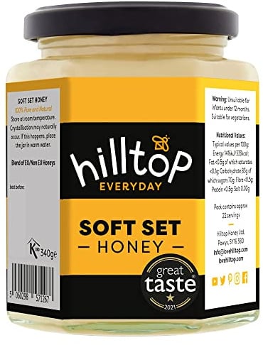 Hilltop Soft Set Honey Jar - 100% Pure & Natural Honey | Buttery Consistency | Premium Quality & Tested for Authenticity | Certified Kosher | Dairy Nut & Gluten Free - 340g Jar