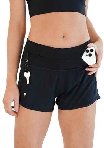 FlipBelt Women’s Running Shorts with Pockets, Running Phone Holder, M, Black