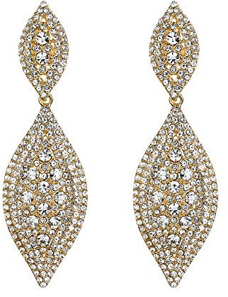 EVER FAITH Orecchini Cristallo austriaco Matrimonio Sposa Fascino 2 Foglia goccia pendente Trasparente Oro-fondo