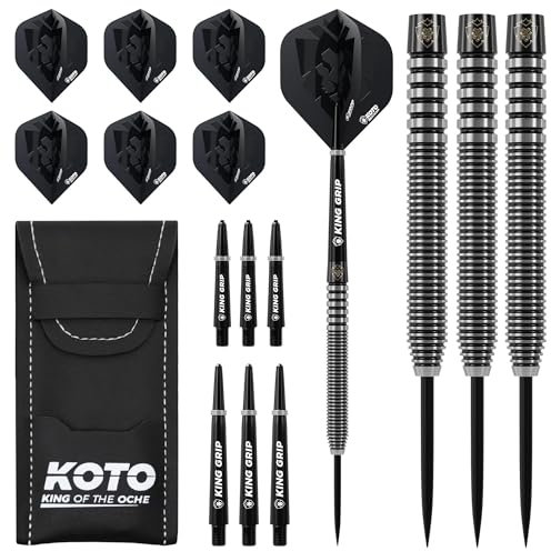 KOTO - Zoom Black Electro 90% Darts 23 G, Schwarz, Darts Set inkl. 3 Barrels,Flights + Shafts & Dartwallet, Fester Ringgrip