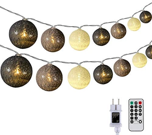 DeepDream Kugeln Lichterkette 6.6m 30 LED Cotton Ball Lichterkette Dimmbar Baumwollkugeln Lichterkette Innen Lichterkette mit Fernbedienung und Timer für Zimmer Kinderzimmer Hochzeit Party (Grau)