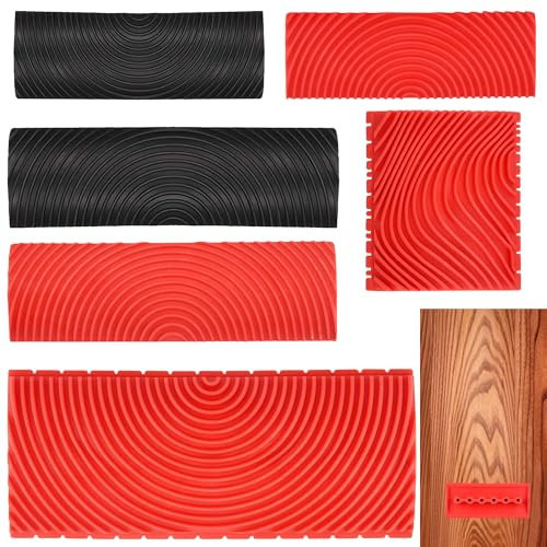 Worldity Lot de 6 rouleaux de peinture en grain de bois Empaistic Grain de caoutchouc, pour mur, sol, meubles, décoration (noir, rouge)