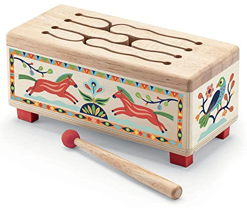 DJECO - Animambo Wooden Drum Spielzeug mit Sound, Mehrfarbig (36028)