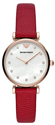 Emporio Armani Watch for Women, Two Hand Movement, 32 mm Rose Gold Stainless Steel Case with a Leather Strap, AR11388