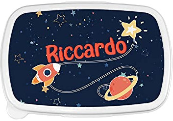 Fupies Porta pranzo e merenda personalizzato con nome navicella nello spazio, Azzurro