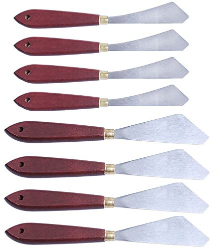 Stainless Steel Artists Palette Knife Set, Acrylic Mixing Scraper with Wood Handle, Oil Painting Accessories, Set of 8