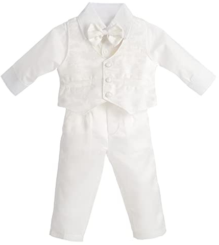 Lito Angels Bebes garçons Costume Ivoire Vêtements de baptême Tenues de baptême Floral à Manches Longues Taille 18-24 Mois