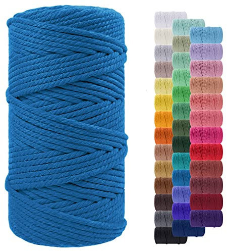 LEREATI Macrame Cord 5mm x 100m, Thick Macrame Rope Yarn Natural Cotton Cord, 4 Strand Twisted Colored String for Wall Hanging Plant Hanger DIY Crafts Boho Decor (Lake Blue)