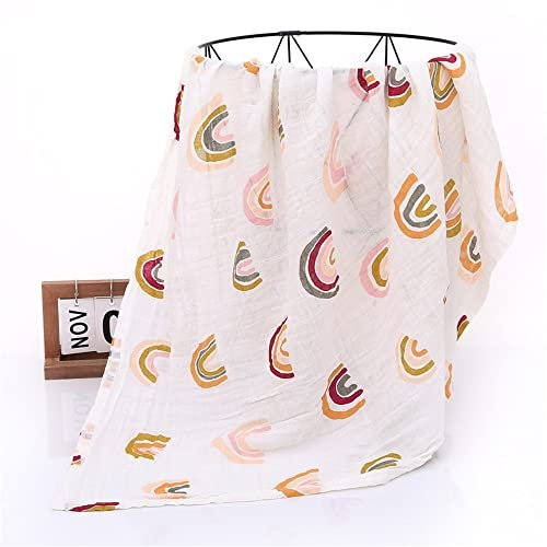 Chickwin Babydecke Baumwolle Musselin 2 Lagig Kuscheldecke Bequem Weich Sommer Musselin Decke für Junge Mädchen Neugeborene, Wickeldecke, Badetuch, Kinderdecke (Regenbogen,120x110cm)