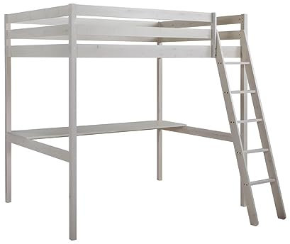 Vente-unique-Hochbett Gedeon II - 140 x 190 cm - Kiefer massiv - Geweißt + Schreibtisch