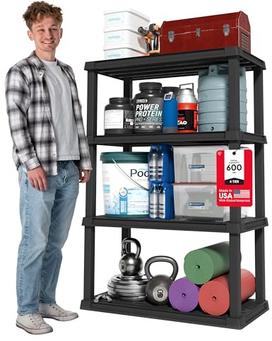 IRIS USA Regal mit 4 Ebenen, Feste Höhe, mittelgroßer Aufbewahrungs-Organizer für Zuhause, Garage, Keller, Schuppen und Waschküche, 61 cm B x 30,5 cm T x 83,8 cm H, hergestellt aus recycelten