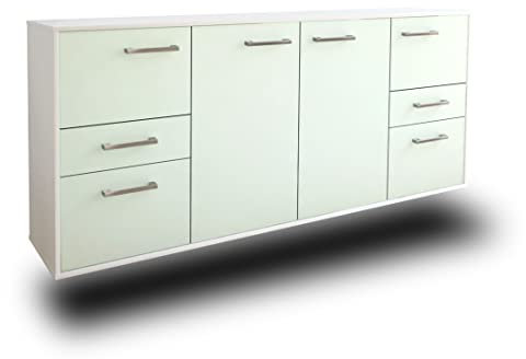 Lqliving Kommode Sideboard Beaumont, Korpus in Weiss matt, Front im trendigem Mint (180x77x35cm), inkl. Metall Griffen, Wandmontage, Made in Germany