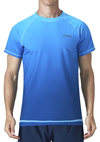 KPSUN Maillot de Bain à Manches Courtes pour Homme - Séchage Rapide - UPF 50+ - Protection Solaire - Rashguard - T-Shirt de pêche à la Plage